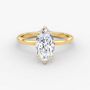 Marquise Cut - Plain Band - Classic Engagement Ring- 14 K Gold